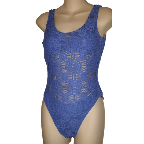 Periwinkle Blue Lace Swimsuit 1 Piece & Bikini ALL IN ONE! Vintage 90s SIZE 10 - Picture 1 of 12